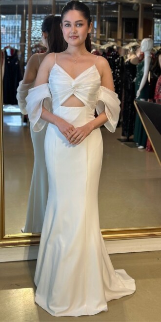 Beyaz İp Askılı Uzun Abiye Elbise 3548 - abiyeniall