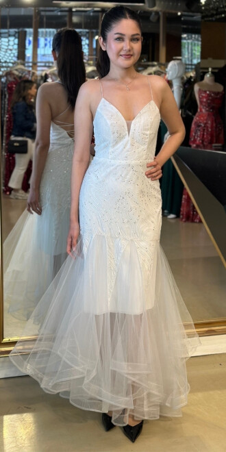 Beyaz İp Askılı Uzun Abiye Elbise 95043 - abiyeniall