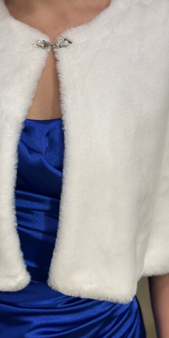 Beyaz Kısa Kollu Taş Detaylı Tay Tüyü Bolero Abiye Ceket 11165-02 - 3