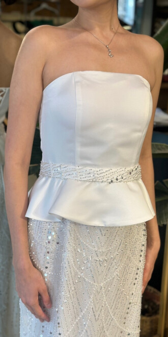 Beyaz Straplez Yaka Kemerli Sırt Dekolteli Düz Kesim Pullu Boncuklu Uzun Abiye Elbise 11141-03 - 4