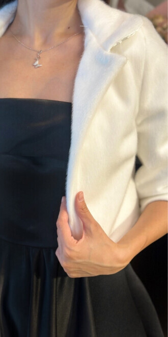 Beyaz Tay Tüyü Kısa Bolero Abiye Ceket 6009 - abiyeniall