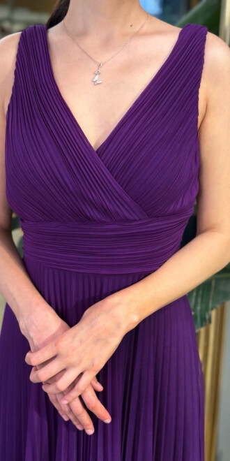 Damson V Yaka Kalın Askı Kloş Etekli Şifon Uzun Abiye Elbise 11098-08 - 4