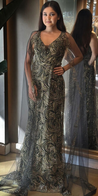 Black Thick Strap Straight Cut Glitter Long Evening Dress 7552 - 1