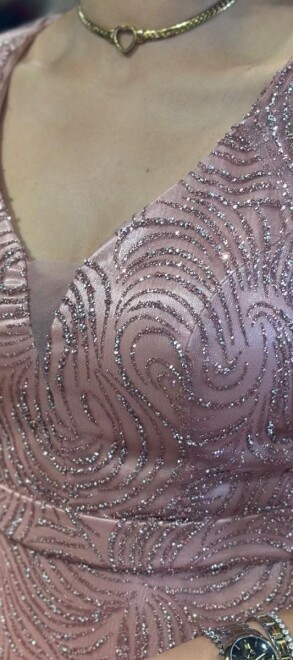 Rose Thick Strap Straight Cut Glitter Long Evening Dress 7552 - 4