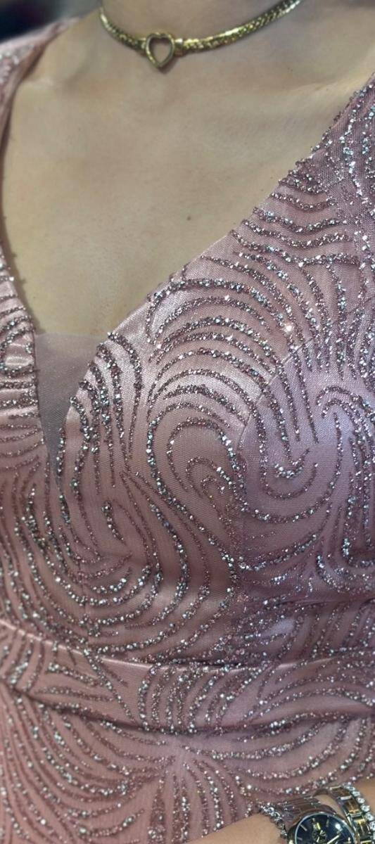 Rose Thick Strap Straight Cut Glitter Long Evening Dress 7552 - 4