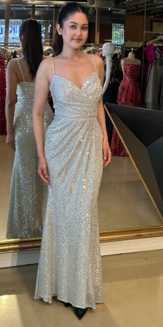 Gümüş İp Askılı Uzun Abiye Elbise 7354 - abiyeniall