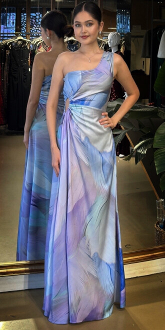 İndigo Tek Kollu Bel Dekolteli Kloş Etekli Saten Uzun Abiye Elbise 11077-02 - abiyeniall