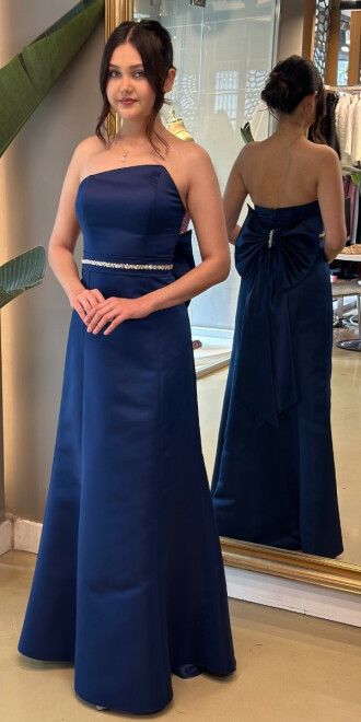 Lacivert Straplez Uzun Abiye Elbise 10083 - abiyeniall