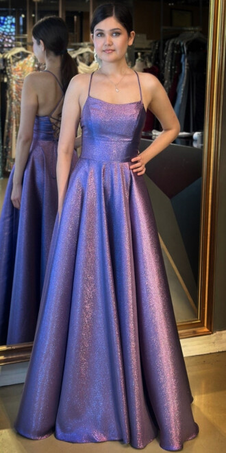 Lavanta İp Askılı Sırt Dekolteli Kloş Etekli Jakarlı Uzun Abiye Elbise 11058 - abiyeniall