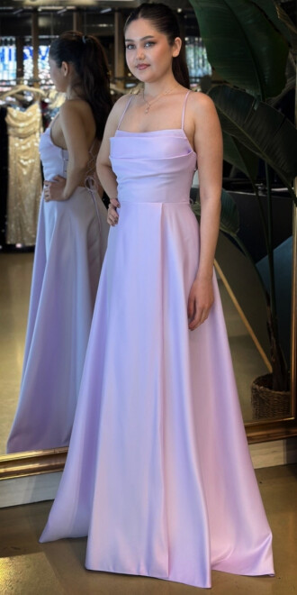 Lila İp Askılı Sırt Dekolteli Kloş Etekli Saten Uzun Abiye Elbise 7764 - abiyeniall