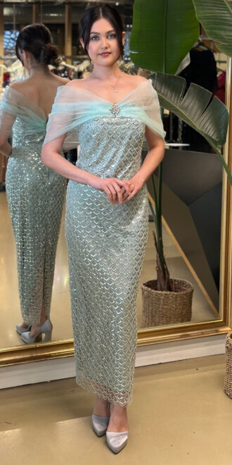 Mint Madonna Yaka Uzun Abiye Elbise 10067 - abiyeniall