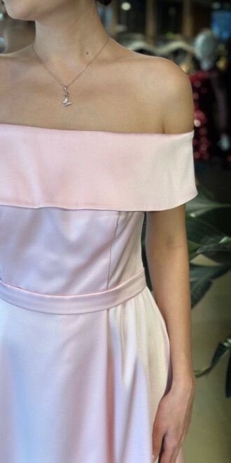 Pembe Madonna Yaka Kloş Etekli Saten Uzun Abiye Elbise 11067-06 - 4