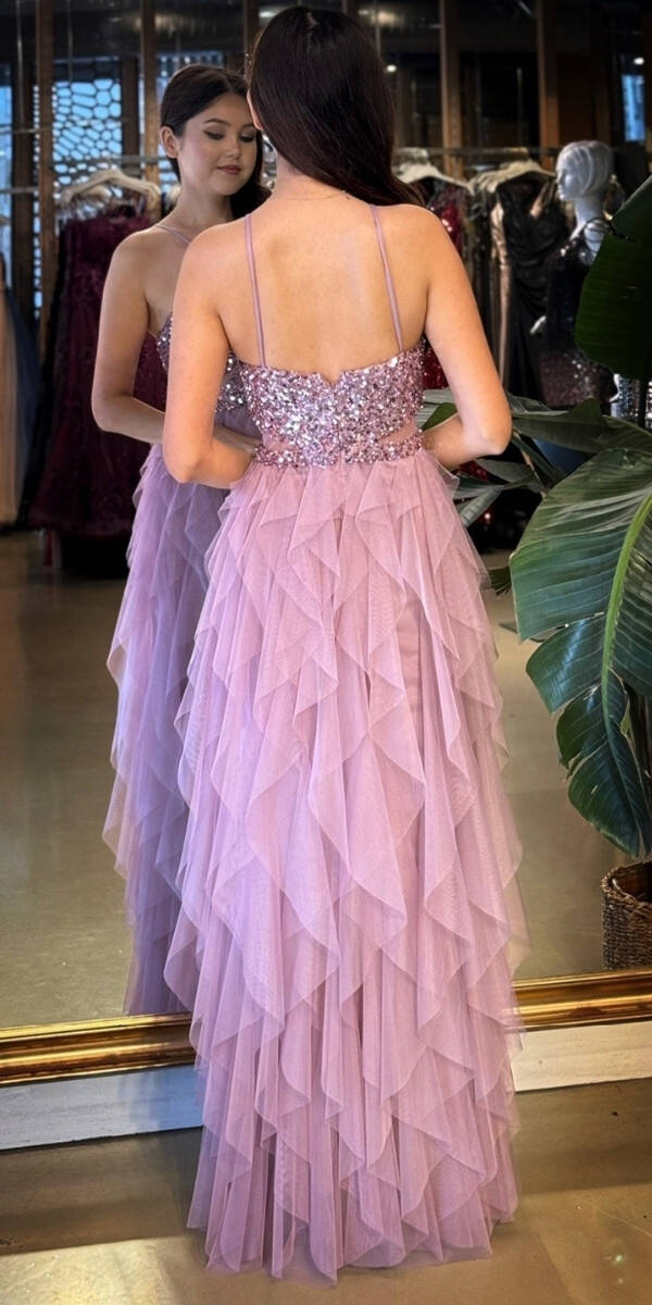 Rose İp Askılı Bel Dekolteli Kloş Etekli Likralı Tül Uzun Abiye Elbise 11048-03 - 5